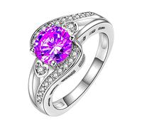 Zircon Full Ring Jewelry Birthday Proposal Gift Bridal Engagement Party Girls Rings Ages 5-7 (Purple, 10)