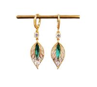 Zircon green leaf temperament long rhinestone earrings accessories