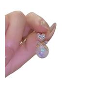 Zircon Inlaid Brilliant Heart Pearl Earrings for Women Wedding Jewelry Birthday Gift