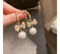 Zircon Inlaid Brilliant Heart Pearl Earrings for Women Wedding Jewelry Birthday Gift