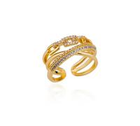 Zircon Twist Chain Open Rings For Women Stainless Steel Geometric Twist Wrapped Adjustable Ring Wedding Aesthetic Jewelry Gift