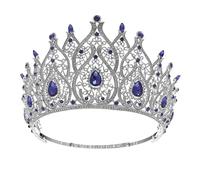 Zirconia Crystal Tiara Crown - Round Bridal Queen For Wedding Party Stage Show Hair Accessories (Silver Blue)