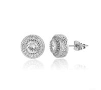 Zirconia Pave Front Facing Stud Earrings for Men with Copper Body Electroplated Finish for Tarnish Resistance Hip Hop Urban Jewelry (A)