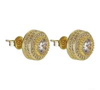 Zirconia Pave Front Facing Stud Earrings for Men with Copper Body Electroplated Finish for Tarnish Resistance Hip Hop Urban Jewelry (B)