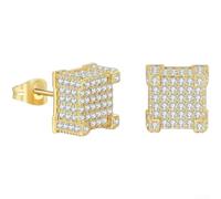 Zirconia Pave Front Facing Stud Earrings for Men with Copper Body Electroplated Finish for Tarnish Resistance Hip Hop Urban Jewelry (D)