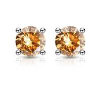 Zirconia Stud Earrings One Carat Main Stone Earrings Hypoallergenic Flat Back Earring Comfortable Shiny Daily Wear Jewelry for Women Men Champagne