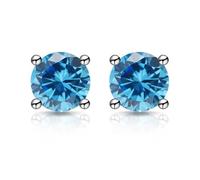 Zirconia Stud Earrings One Carat Main Stone Earrings Hypoallergenic Flat Back Earring Comfortable Shiny Daily Wear Jewelry for Women Men Sea Blue