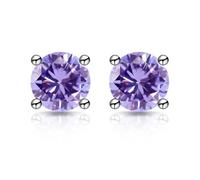 Zirconia Stud Earrings One Carat Main Stone Earrings Hypoallergenic Flat Back Earring Comfortable Shiny Daily Wear Jewelry for Women Men Purple