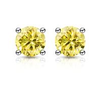 Zirconia Stud Earrings One Carat Main Stone Earrings Hypoallergenic Flat Back Earring Comfortable Shiny Daily Wear Jewelry for Women Men Yellow