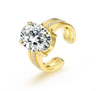 Zirconia Wedding Engagement Ring Gold Rings for Women 14K Goldplated Adjustable Gold Open Ring with Cubic Zirconia CZ Stone Diamond Promise Eternity Rings Women Lady Anniversary Jewelry Gifts