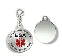 Zirconic ESA Support Animal Tag - Personalized Stainless Steel Medical Alert for Pets, Collar & Keychain (White)