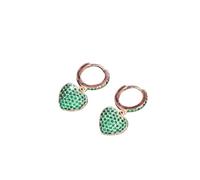 Zircons Classic Red Green Cubic Zircon Love Heart Shape Charm Huggie Hoop s For Women Trendy Cz Jewelry Gift(Green)