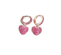 Zircons Classic Red Green Cubic Zircon Love Heart Shape Charm Huggie Hoop s For Women Trendy Cz Jewelry Gift(Red)