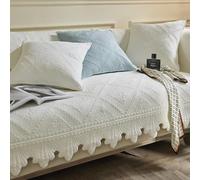 ZIREMQ Thick Funny Fuzzy Sofa Covers 1 2 3 Seater, Non-Slip Sofa Slipcovers Corner L Shape Sofa Cover, Cotton Quilted Universal Sofa Cushion Covers for Living Room Furniture Protector(White, 90x210cm)