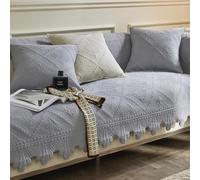 ZIREMQ Thick Funny Fuzzy Sofa Covers 1 2 3 Seater, Non-Slip Sofa Slipcovers Corner L Shape Sofa Cover, Cotton Quilted Universal Sofa Cushion Covers for Living Room Furniture Protector(Grey, 90x240cm)