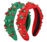 ZIRICHER Christmas Headbands for Women Embellished Pearl Rhinestone Snowflake Twisted Knotted Headbands,2Pack Jeweled Crystal Wide Top Knot Christmas Hair Accessories Gifts for Girls