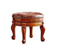 ZIRKOOON Solid Wood Foot Stool Round Ottoman Mid-Century Footrest Sofa Stool with Microfiber Leather Cushion for Living Room, Bedroom, Entryway (Brown)