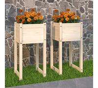 ZIRLANLV Modern Solid Pine Wood Elevated Garden Planter, Square Solid Pine Wood Planter Box with Stand, Stylish Wooden Flower Pot for Patio & Home Decor (40 x 40 x 81 cm(2 pcs))