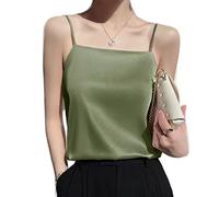 ZIRONG Ladies Silk Vest,Slim Fit Basic Sleeveless Cami Vest Tops Womens Olive Green Cool Camisole Satin Tank Top Daily Wear, Shopping,Tops Under Suits,L
