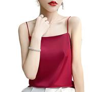ZIRONG Ladies Silk Vest,Womens Red Sexy Camisole Satin Tank Top Slim Fit Basic Sleeveless Cami Vest Tops Daily Wear, Shopping,Tops Under Suits,Xxl