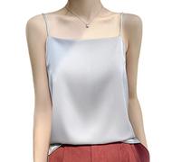 ZIRONG Ladies Silk Vest,Womens Silver Grey Basic Camisole Satin Tank Top Summer Cool Silk Sleeveless Casual Tank Shirt Daily Wear, Shopping,Tops Under Suits,Xxl