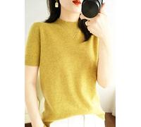 ZIRONG Womens Sleeveless Jumpers,Ladies Mustard Yellow Short Sleeve Sweater/Half Turtle Neck Short Sleeve Top/Wool Blend Short Sleeve Jumpers,L