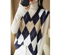 ZIRONG Womens Sleeveless Jumpers,Ladies Wool Blend Argyle Print Sleeveless Jumper/Loose Sweater Vests/Springv Neck Tank Tops,Xl
