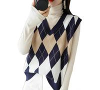 ZIRONG Womens Sleeveless Jumpers,Ladies Wool Blend Argyle Print Sleeveless Jumper/Loose Sweater Vests/Springv Neck Tank Tops,Xl