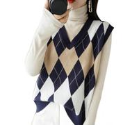 ZIRONG Womens Sleeveless Jumpers,Ladies Wool Blend Argyle Print Sleeveless Jumper/Loose Sweater Vests/Springv Neck Tank Tops,M