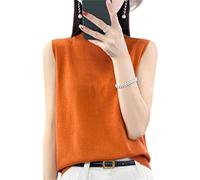 ZIRONG Womens Sleeveless Jumpers,Spring Half Turtle Neck Sleeveless Jumper/Summer Wool Blend Breathable Sweater Vest/Ladies Orange Tank Tops,M
