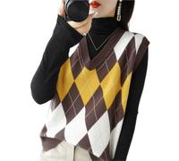 ZIRONG Womens Sleeveless Jumpers,Spring Sweater Vests/Wool Blend Argyle Print Sleeveless Jumper/Ladies Loose V Neck Tank Tops,M