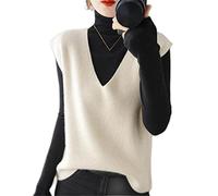 ZIRONG Womens Sleeveless Jumpers,Wool Blend Sleeveless Jumper for Women/Ladies Spring Sweater Vests Casual Loose Cream Color V Neck Tank Tops,XL