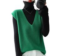 ZIRONG Womens Sleeveless Jumpers,Wool Blend Sleeveless Jumper For Women/Ladies Spring Sweater Vests Green Casual Loose V Neck Tank Tops,M