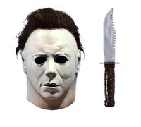 Zirsh Halloween Horror Mask for Adults Scary White Mask Michael Horror Face - Full Head Mask with Hair Cosplay Costume Theme Party Latex Props -