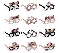 Zirtorei 24 Pack 60th Birthday Paper Glasses Decoration for Women Rose Gold Happy 60th Birthday Party Supplies Cheers to 60 Years Bday Glasses Hello Sixty Photo Booth Props Decoration