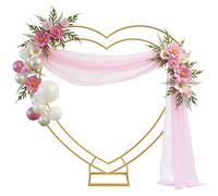 ZIRUU Gold Heart Shape Wedding 6.5ft Arch Backdrop Stand Metal Frame for Ceremony Proposal Bridal Showers Birthday Decor Double Layers with Balloon & Flower Rack Indoor Outdoor Use