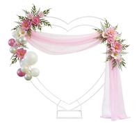 ZIRUU White Heart Shape Wedding 6.5ft Arch Backdrop Stand Metal Frame for Ceremony Proposal Bridal Showers Birthday Decor Double Layers with Balloon & Flower Rack Indoor Outdoor Use