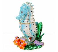 Zisemeil Enamel Seahorse Trinket Box, Hand Painted Jewelry Box with Rhinestones, Closure for Rings Earrings (Blue)