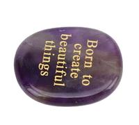 Zisemeil Engraved Stone, Born to Create Beautiful Things Amethyst Worry Stone Motivational Gift, with Compact Size for Yourself Parents Family Friends