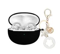 Ziseyoru Case Cover Compatible with Baseus Bowie MC1 Pro, Soft Silicone Protective Skin for Baseus Bowie MC1 Pro Earbuds with Accessories Bling Keychain for Women Girl (Black)