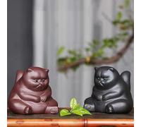 Zisha Tea Pet Angry Unhappy Cat Bat Figurine, Cute Kung Fu Tea Ornament Accessories of Frog Tea Set, Decoration for Tea Table Desk Tearoom, Great Gift for Tea Lover Friend (Cat Red+Black)