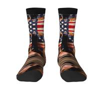 ZISHAK American Flag With Cowboy Boots Adult Sports Socks-Men'S Cotton Mid-Calf Socks:A Fusion Of Comfort,Style,And Functionality, American Flag With Cowboy Boots, One Size