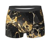 ZISHAK Cute White Rabbit Print Essential Men'S Boxer Briefs,Elasticated Trunks For Men,Men'S Underwear Boxer Briefs, Black Marble Texture Golden, XL
