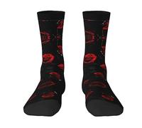 ZISHAK Many Red Rose Black Background Men'S Sport Socks,Medium Length For Running Comfortable & Breathable Athletic Socks, Many Red Rose Black Background, One Size