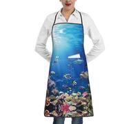 ZISHAK Ocean Tropical Fish Turtle Shark Pocketed Cooking Apron With Stylish Print Design,The Ultimate Kitchen And Dining Essential