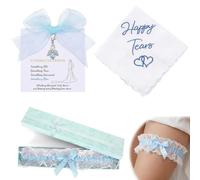 ZISHAN 4 PCS Gift Blue for the Bride, Bridal Gifts for the Bride, Wedding for Brides, Blue Garter, Bride Gifts with Card, Angel Wings Charm, Wedding Handkerchief, Lace Leg Strap,