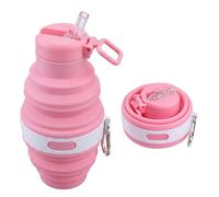 ZISHAN Collapsible Water Bottle, Foldable Water Bottle for Travel, Silicone with Compact Design, Pink Silicone Water Bottle, Portable Collapsible Bottle for Outdoor Activities