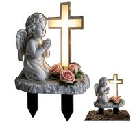 ZISHAN Grave Ornaments, 2D Memorial Plaques, Memorial Garden Ornaments, Angel Cross Grave Marker Decoration for Cemetery and Outdoor Spaces, Weather-Resistant Memorial Stone Cross for Graveside