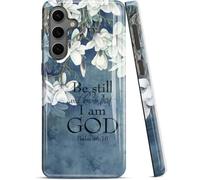 ZISKGZO Compatible for Samsung Galaxy A17 5G Case, 2 Layer Hard Shell Silicone Cover 2 in 1 Shockproof Protective Phone Case,Bible Verse Psalm 46:10,White Flowers