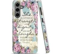 ZISKGZO Compatible for Samsung Galaxy S25 FE 5G Case, 2 Layer Hard Shell Silicone Cover 2 in 1 Shockproof Protective Phone Case,Bible Verse Proverbs 31:25,Purple Flowers